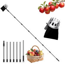 FLORA GUARD Fruit Picker 7 Sections, 2.9M Apple Picker with Telescopic Handle, Lightweight Stainless Steel Connecting Pole and Fabric Bag
