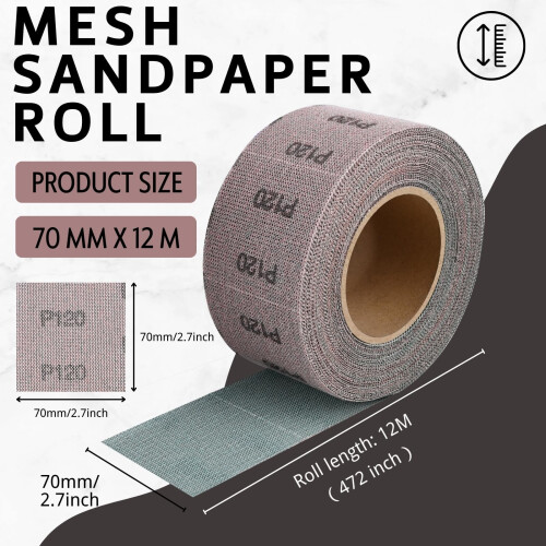 Shineboc Hook and Loop Sanding Roll 150 Grit, 70 mm x 12 m Mesh Sandpaper 1