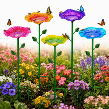 Bee Watering Station for Garden Set of 5, 12 cm Large Metal Flower Bee Feeder with Ground Stakes, Bird Bath,Insect Waterer for Bees
