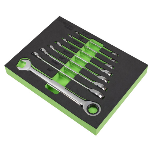 Sealey Sealey S0984 Imperial Combination Ratchet Spanner Set, Silver, 8 Pieces 1