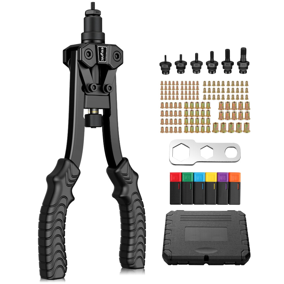 Esynic Durable Rivnut Tool Heavy Duty Rivet Nut Gun Rivnut Tool Kit Riv Nut Gun Set Non-Slip Rivnuts Tool With 125Pcs Rivets Nuts Included 6 Size 5051227898234