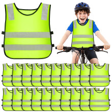 20 Pack Kids Hi Vis Vests, High Visibility Reflective Safety Waistcoats, Neon Yellow for School Trips, Walking Bus, Cycling & Outdoors – One Size