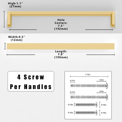 Asimerdeco 10 Pack Brushed Gold Cabinet Pulls 7.5 Inch(192mm) Kitchen Cupboard Handles Solid Zinc Alloy Cabinet Hardware Drawer Pulls 1