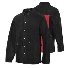 QeeLink Leather Welding Jacket Heat & Flame Resistant Heavy Duty Leather Black Jacket Fire Retardant Work Safety Jacket