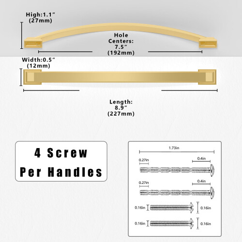 Asimerdeco 10 Pack Brushed Gold Cabinet Pulls 7.5 Inch(192mm) Kitchen Cabinet Handles Solid Zinc Alloy Cabinet Hardware Drawer Pulls 1