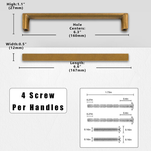 Asimerdeco 10 Pack Antique Brass Cabinet Pulls 6.3 Inch(160mm) Kitchen Cupboard Handles Solid Zinc Alloy Cabinet Hardware Drawer Pulls 1