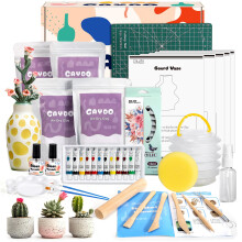 Caydo Air Dry Clay Kit for Adults & Beginners - Complete Pottery Making Set with 5 Pottery Template Kit, Tools, Paints, Varnish & Guide