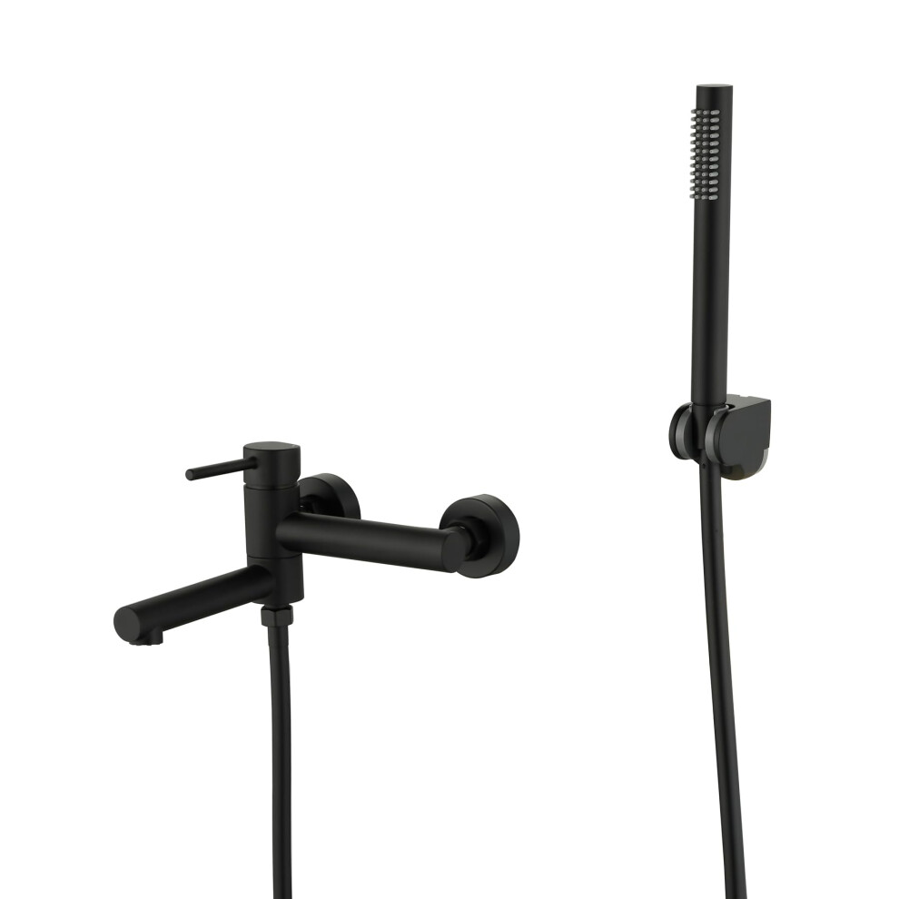 Techzm Wall Mounted Bath Shower Mixer Tap For Exposed Installation 2-Function Bathtub Faucet With Swivel Tub Filler Spout Matte Black 5051227910653