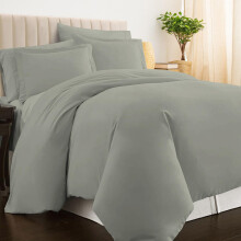 PIZUNA 100% Cotton Super King Duvet Cover Set Silver, 400 Thread Count Long Staple Cotton Superking Duvet Cover 260x220cm