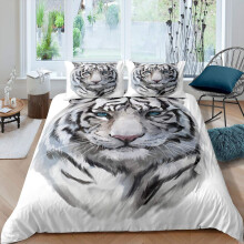Loussiesd White Tiger Duvet Cover Set King Size 3D Safari Wild Animal Bedding Set Africa Wildlife Comforter Cover White Bedspread Cover with 2 Pillow
