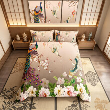 Loussiesd Japanese-Style Duvet Cover Plum Blossom Decor Bedding Set Double Size Crane Peacock Feather Floral Pattern Romantic Luxury Theme Comforter