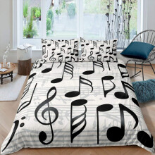 richhome Music Theme Black Duvet Cover Girl Double Music Notes Theme Bedding Set Chic Black White Comforter Cover For Kids Children Soft Luxury