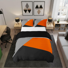 Homewish Orange And Gray Duvet Cover Double Patchwork Geometric Triangle Bedding Set Orange Black Light Grey Comforter Cover For Kids Adults Modern