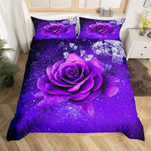 Loussiesd Purple Rose Bedding King Galaxy Flower Bedding Girls Blossom Rose Duvet Cover Set for Ladies Women Teens Flpral Bedding Set Romantic