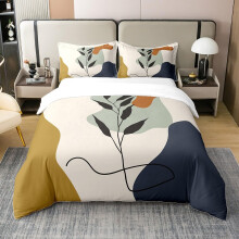 Homewish Boho Leaves 100% Cotton Duvet Cover Super King Abstract Moon Bedding Set for Adults Child Retro Exotic Geometric Modern Art Line Yellow