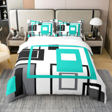 Homewish 100% Natural Cotton Turquoise Geometric Duvet Cover Black White Teal Grey Bedding Sets King Size