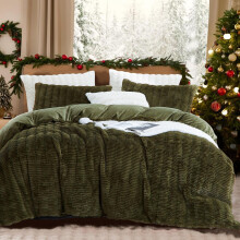 Lanqinglv Plush Bed Linen 135 x 200 cm Green Dark Green Fluffy Long Hair Faux Fur Winter Bed Linen Warm Cosy Flannel Fleece Cashmere Touch Duvet