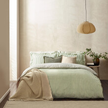 furn. Yard Hebden 100% Cotton Stripe Duvet Cover Set – Reversible Striped Bedding (Forest, King)