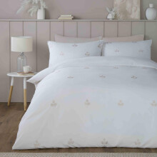 Serene - Leaf Embroidery Duvet Cover - King Bedding Size (230 x 220cm) - 2 Pillowcases - Sustainable Recycled Polyester - White Bedding with Leaf