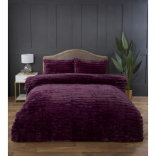 Rapport home Chunky Ribbed Premium Luxury Faux Rabbit Fur Duvet Cover Set Kingsize Burgundy Soft and Warm Fluffy Bedding Set