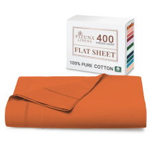 Pizuna 100% Cotton Single Flat Sheet Burnt Orange, 400 Thread Count Long Staple Cotton Flat Sheet Single 180x280 cm