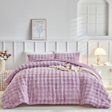 Lekesky Lavender Double Duvet Cover Set Fluffy Bedding - Shaggy Faux Fur Fleece Double Duvet Set