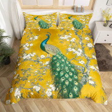 Homewish Retro Peacock Flowers King Size Duvet Cover for Girls Women Adults, Elegant Peacock Animal Print Bedding Set Vintage Gorgeous Floral Quilt