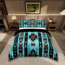 Homemissing Blue Green Southwest Bedding Set Super King Size Geometric Tribal Exotic Style Duvet Cover Set Native American Indian Design Duvet Cover