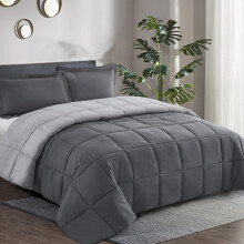 HIG 3 Pieces Grey Reversible Coverless Duvet King - 240 x 220cm - OEKO-TEX Certified - 10.5 Tog Duvet with Corner Tabs