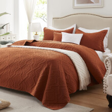 Oversized California King Size Quilt Set 3 Pieces, Burnt Orange/Rust Bedspread-118''x106'', Soft Lightweight Summer Quilt