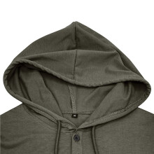 Heren Henley Hals Hoodie met Trekkoord, Knopen, Korte Mouwen, Spierafsluitende T-Shirt, Zachte Workout Top Legergroen S