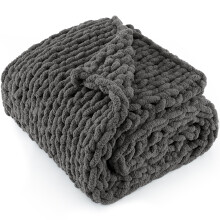 LONG CREATE Chunky Knit Throw Blanket 50"X 60", 100% Handmade with Soft Chenille Yarn, 4.4lbs Thick Cable Knitted Blankets