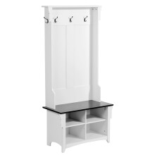 VEVOR Hall Tree with Storage, White, 16.5" W x 32.2" L x 67.7" H, Transitional Style, Wood Metal, 5 Hooks, 4 Drawers, Adjustable Shelves