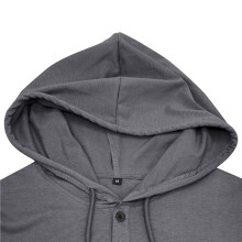 Heren Henley Hals Hoodie met Trekkoord, Knopen, Korte Mouwen, Spierafsluitende T-Shirt, Zachte Workout Top Donkergrijs L