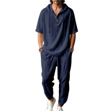 Men'S 2 Pieces Linen Set Long Sleeve Henley Shirts Casual Beach Pants with Pockets Summer Outfits Dark XL