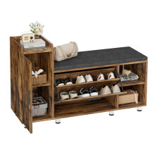 BonVache Shoe Storage Bench with Cushion, Brown Shoe Bench 105cm Lounge with 2 Shelves and 4 Compartments, Hallway Storage Unit with Seat, Living Room