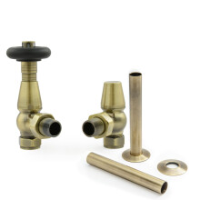 Hot Flow Antique Brass Jordan Angled TRV Thermostatic Radiator Valve (Pair) Includes Angled TRV Body, Wheel Head