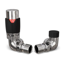 UK Radiators Black Thermostatic Radiator Valve and Corner Lockshield Valve - Matt Black Finish