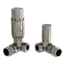 UK Radiators Silver Nickel Thermostatic Radiator Valve 15mm Corner Lockshield Valve in Silver Nickel Color and Brushed Finish