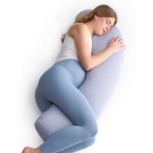 momcozy J Shaped Pregnancy Pillow, Side Sleeping & Full Body Support, Grey