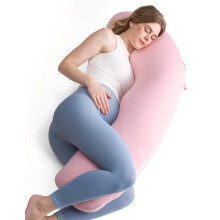 momcozy J Shaped Pregnancy Pillow, Side Sleeping & Full Body Support, Pink