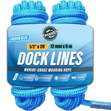 Premium Nylon Boat Dock Lines for Docking 1/2'' x 20' | Double Braided Marine Rope & Mooring Line| Ropes for Docking with Loop