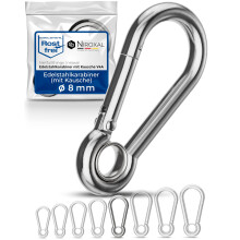 Niroxal 8 mm Stainless Steel Snap Hook with Eye Thimble – Heavy Duty Carabiner Clip – Marine Grade 316 – Spring Snap Hook – Pack of 20