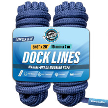 Premium Nylon Boat Dock Lines for Docking 5/8'' x 25' | Double Braided Marine Rope & Mooring Line| Ropes for Docking with Loop