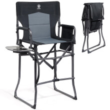 EVER ADVANCED Portable 76CM Seat Height Tall Folding Camping Chair Directors Chair High Foldable Bar Stool with Side Table for Makeup Artist