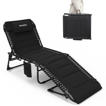 WKFAMOUT Folding Sun Lounger 5 Position Adjustable Padded Reclining Chair Portable Lounge Chair Camping Foldable Sun Bed for Garden Camping Beach