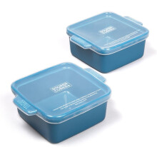 Souper Cubes 5" x 5" Ceramic Dishes With Silicone Lids – Blueberry - 2-Pack