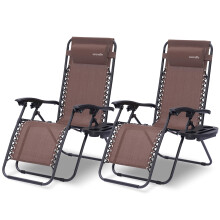 SereneLife Zero Gravity Lounge Chair - Set of 2 Adjustable Recliners with Removable Padded Headrest Pillows, Cup Holders, Breathable Mesh Fabric
