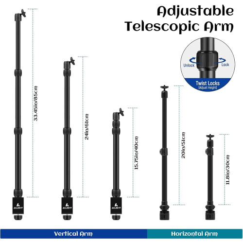 Ailight Overhead Camera Mount Desk Stand, Tabletop Webcam Mount with 2-Section Adjustable Telescopic Boom Arm 2