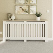 GFW Longslow Extra Large Radiator Cover with Vertical Slatted Design, Top Display Shelf, Durable Finish and Modern Radiator Cabinet, White